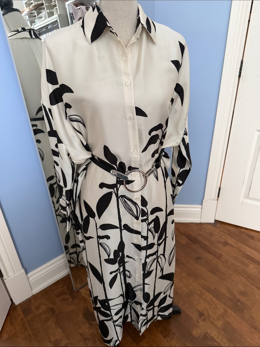 Zara Black & White Floral Button-Down Maxi Dress